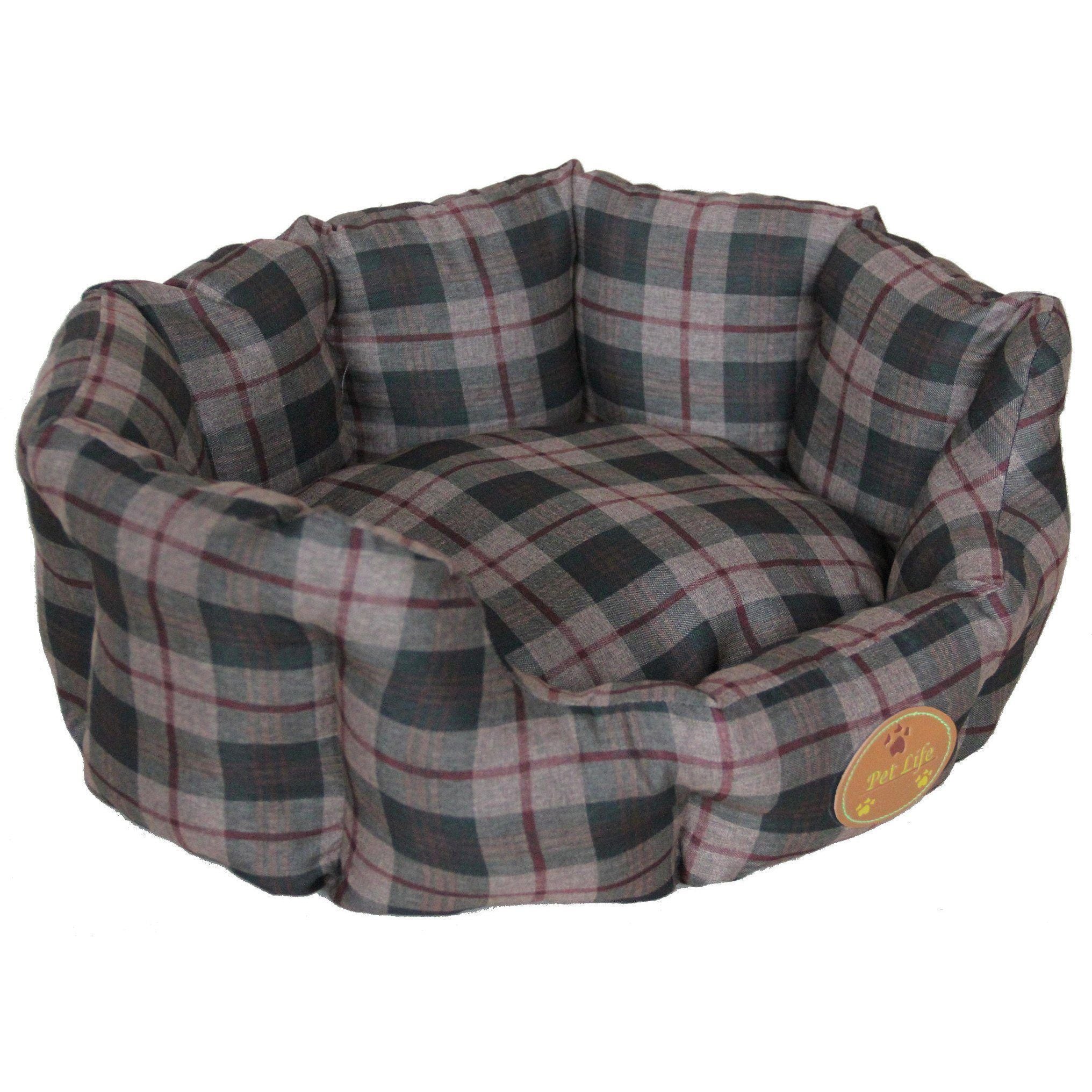 Pet Life ® 'Wick-Away' Wick-proof Nano-Silver and Anti-Bacterial Water Resistant Rounded Circular Pet Dog Bed Lounge X-Small Olive Green Plaid