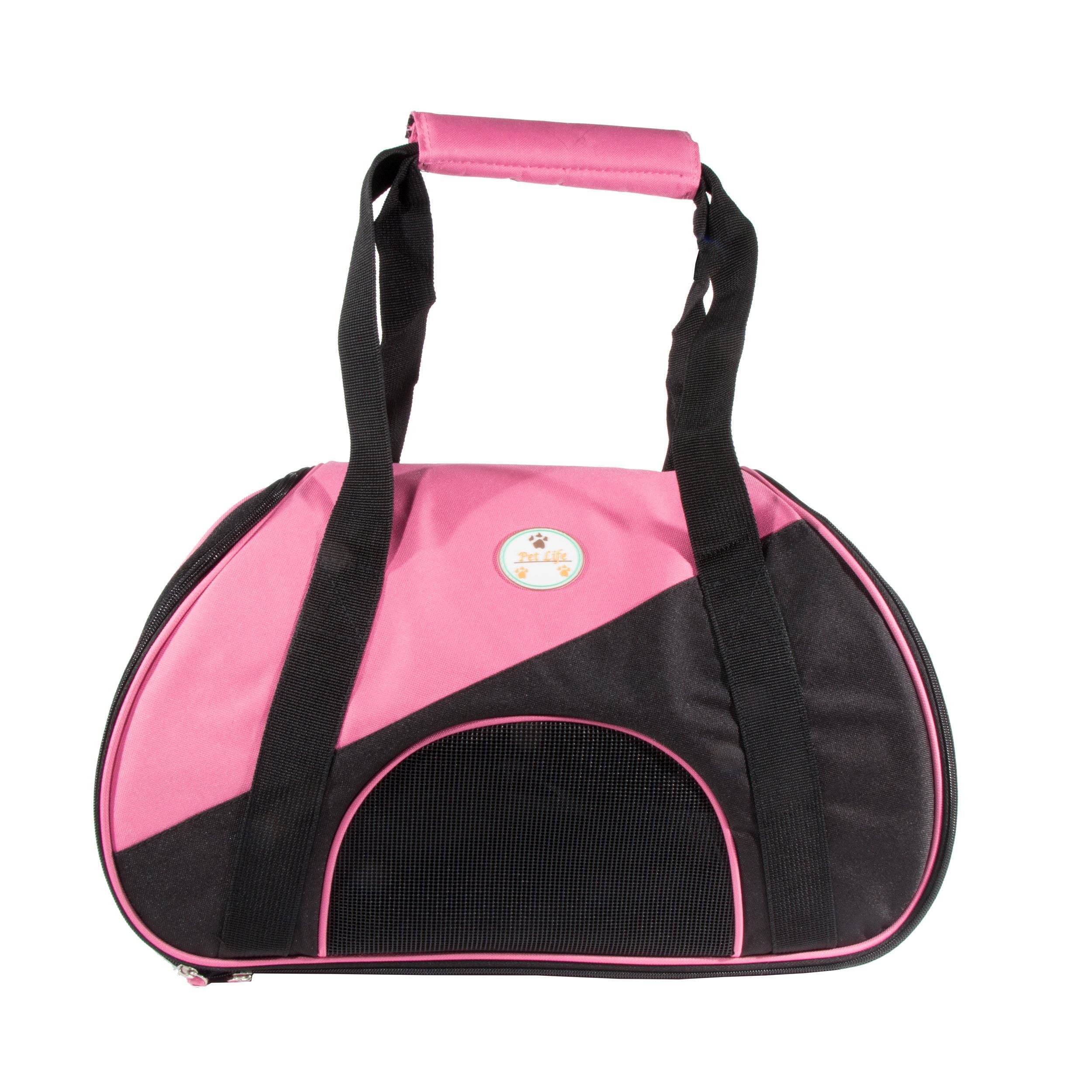 Pet Life ® 'Zip-N-Go' Airline Approved Contoured Fashion Designer Pet Dog Carrier Pink, Black 