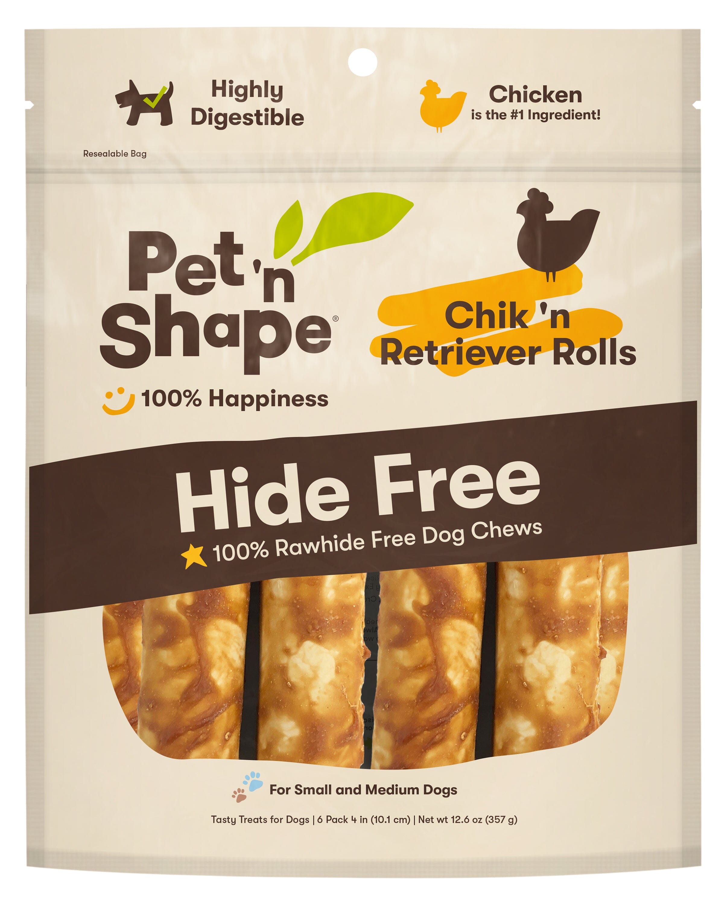 Pet 'N Shape Chik 'N Retriever Roll Hide-Free Dog Treat - 4 in - 6 Count  