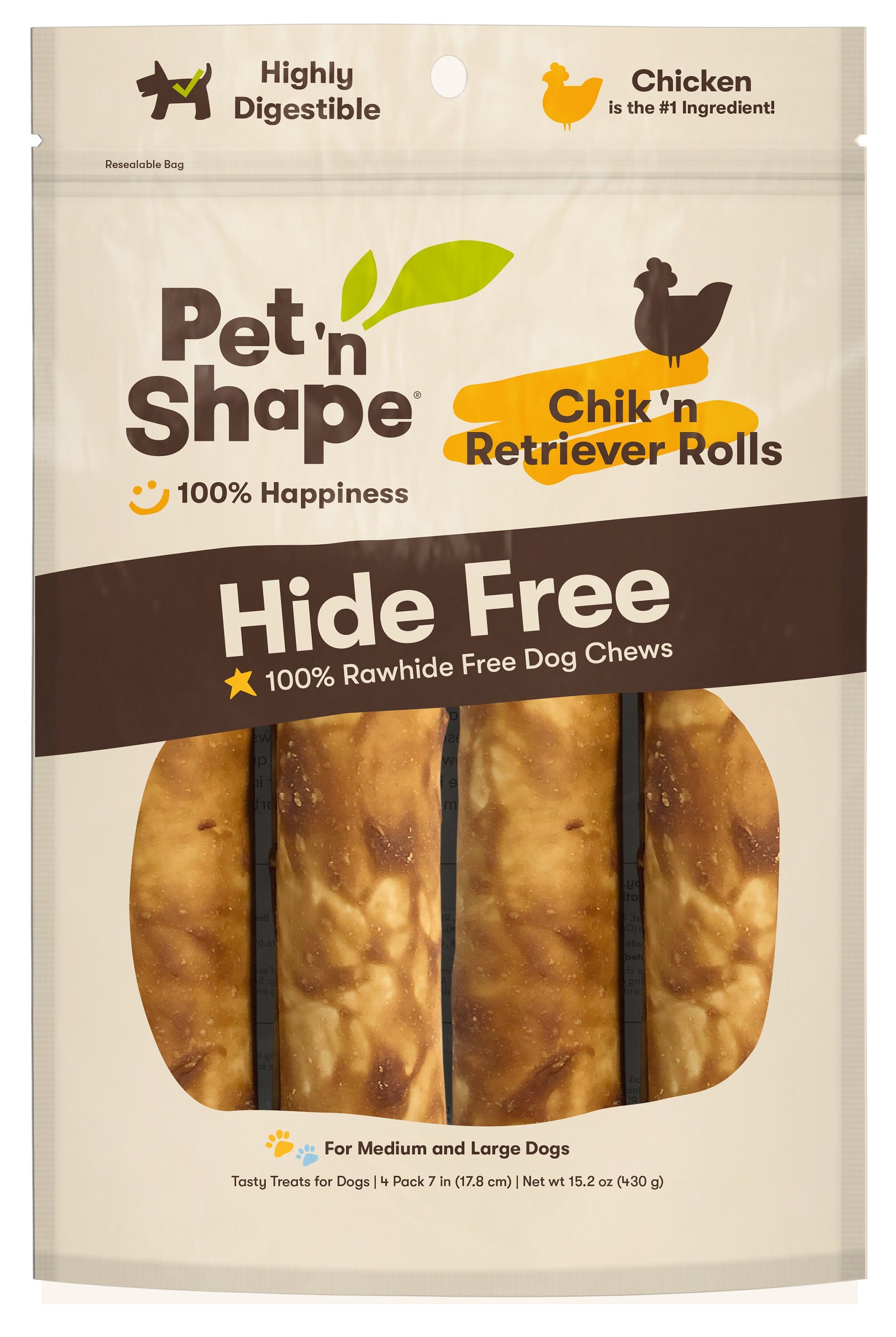 Pet 'N Shape Chik 'N Retriever Roll Hide-Free Dog Treat - 7 Oz - 4 Count  