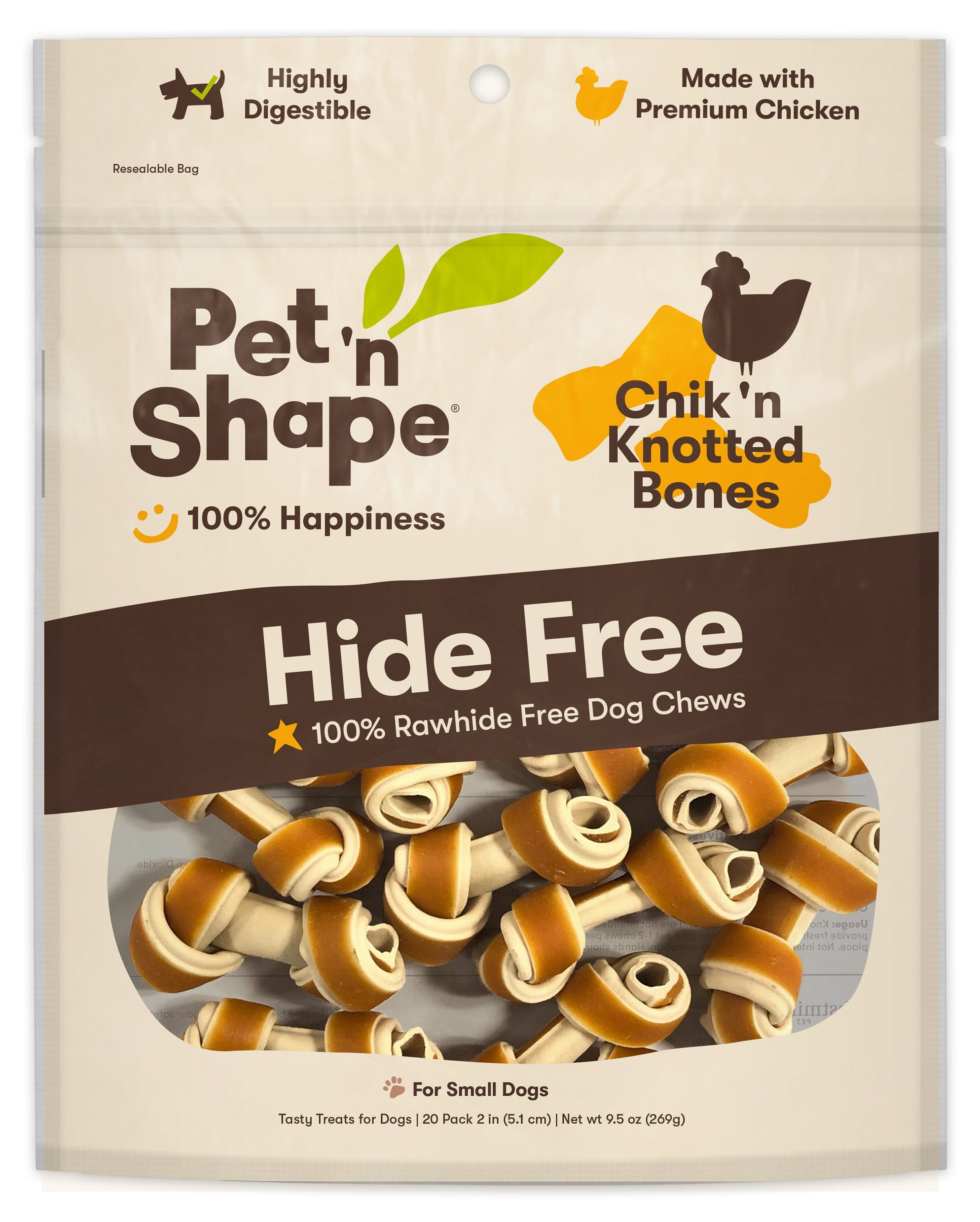 Pet 'N Shape Chik'n Knotted Bones Hide-Free Dog Treat - 20 Count  