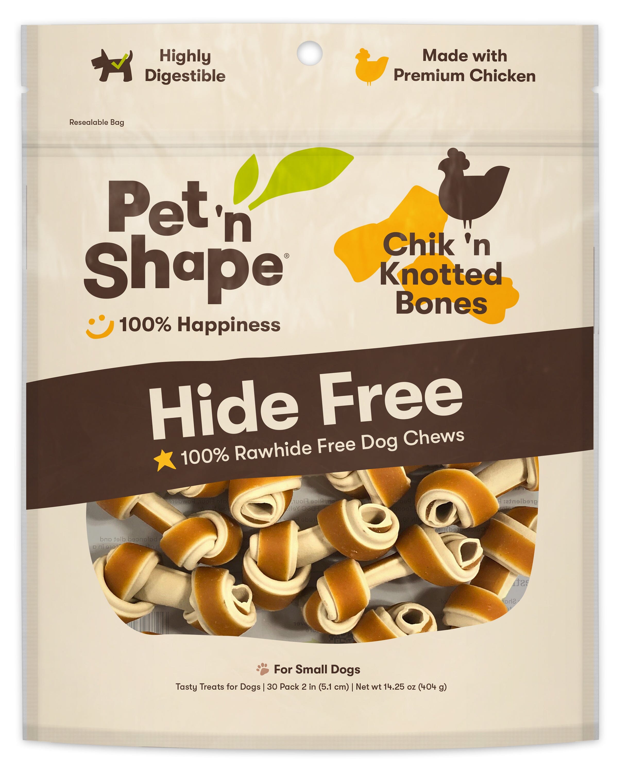 Pet 'N Shape Chik'n Knotted Bones Hide-Free Dog Treat - 30 Count  