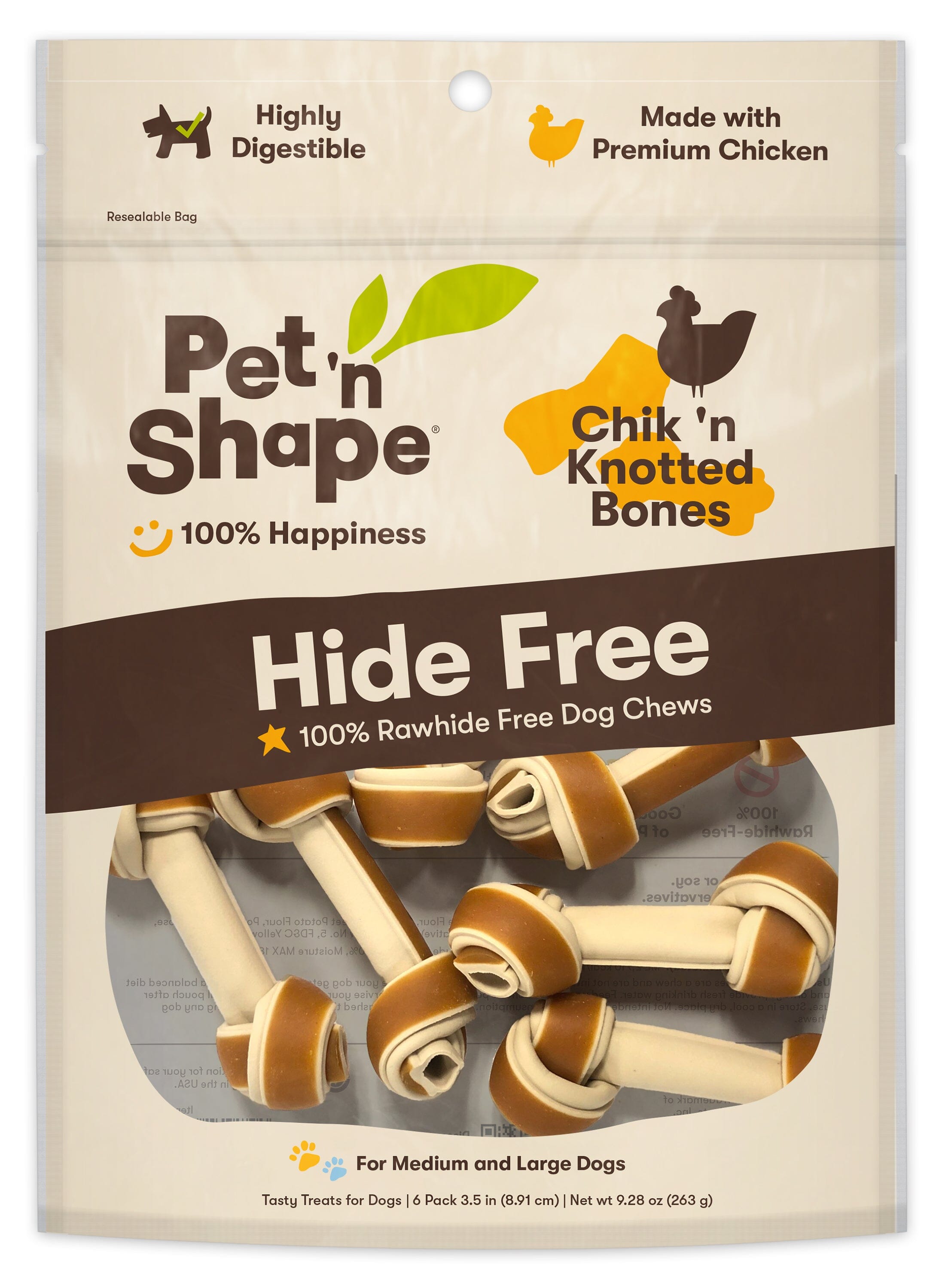 Pet 'N Shape Chik'n Knotted Bones Hide-Free Dog Treat - 6 Count  