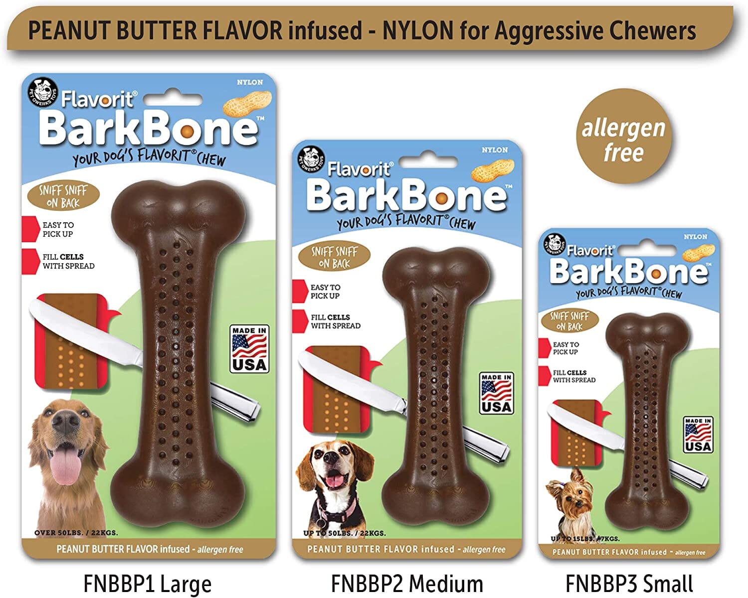 Pet Qwerks Made-in-the-USA Flavorit Peanut Butter BarkBone and WooodBone - Large  