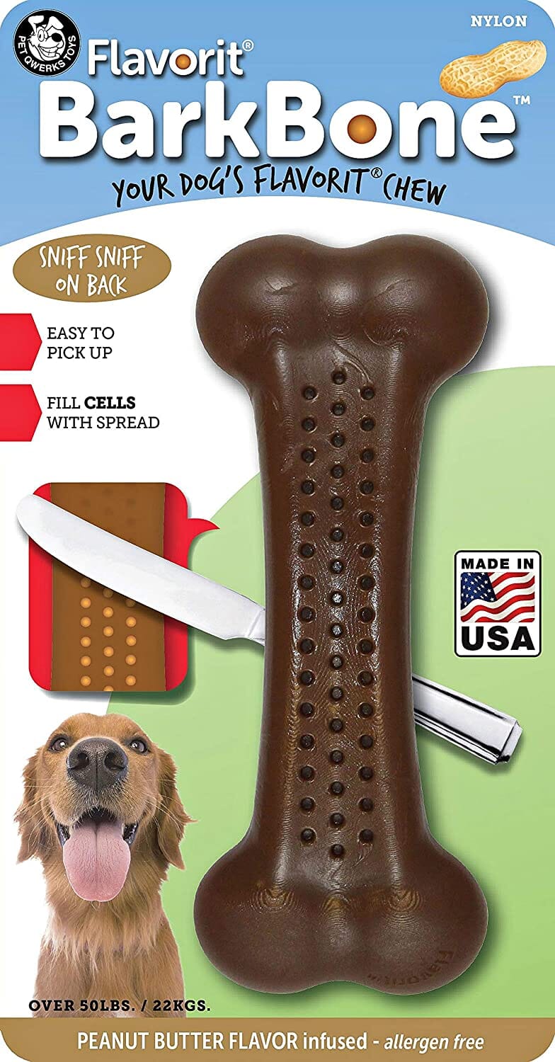 Pet Qwerks Made-in-the-USA Flavorit Peanut Butter BarkBone and WooodBone - Large  