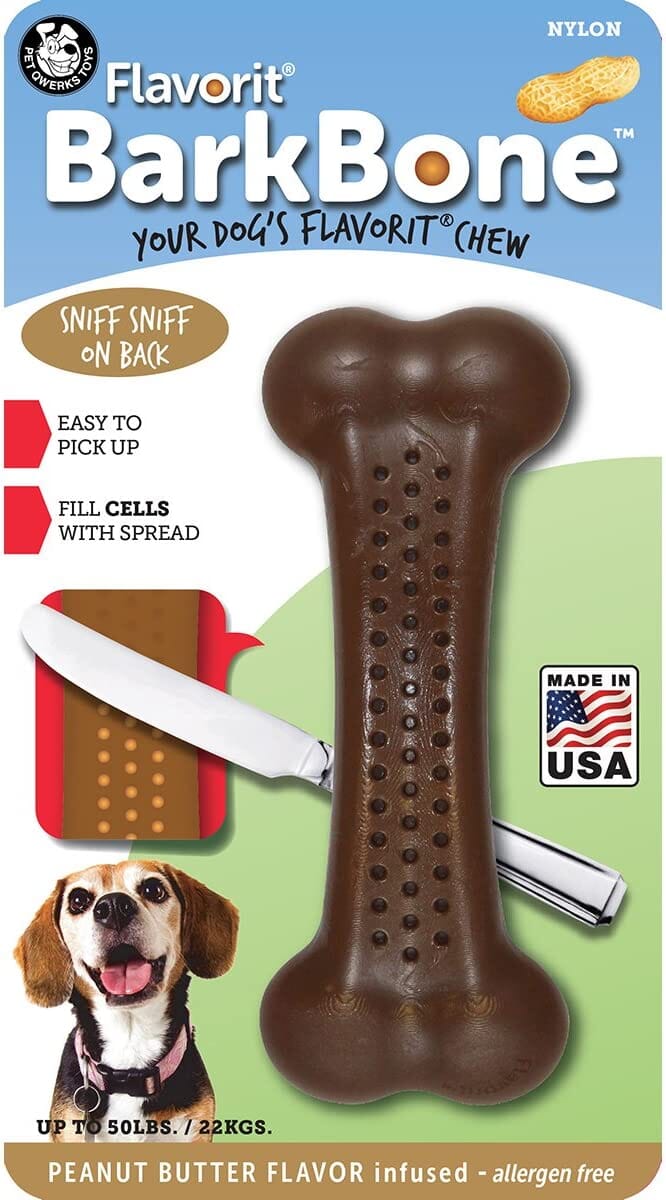 Pet Qwerks Made-in-the-USA Flavorit Peanut Butter BarkBone and WooodBone - Medium