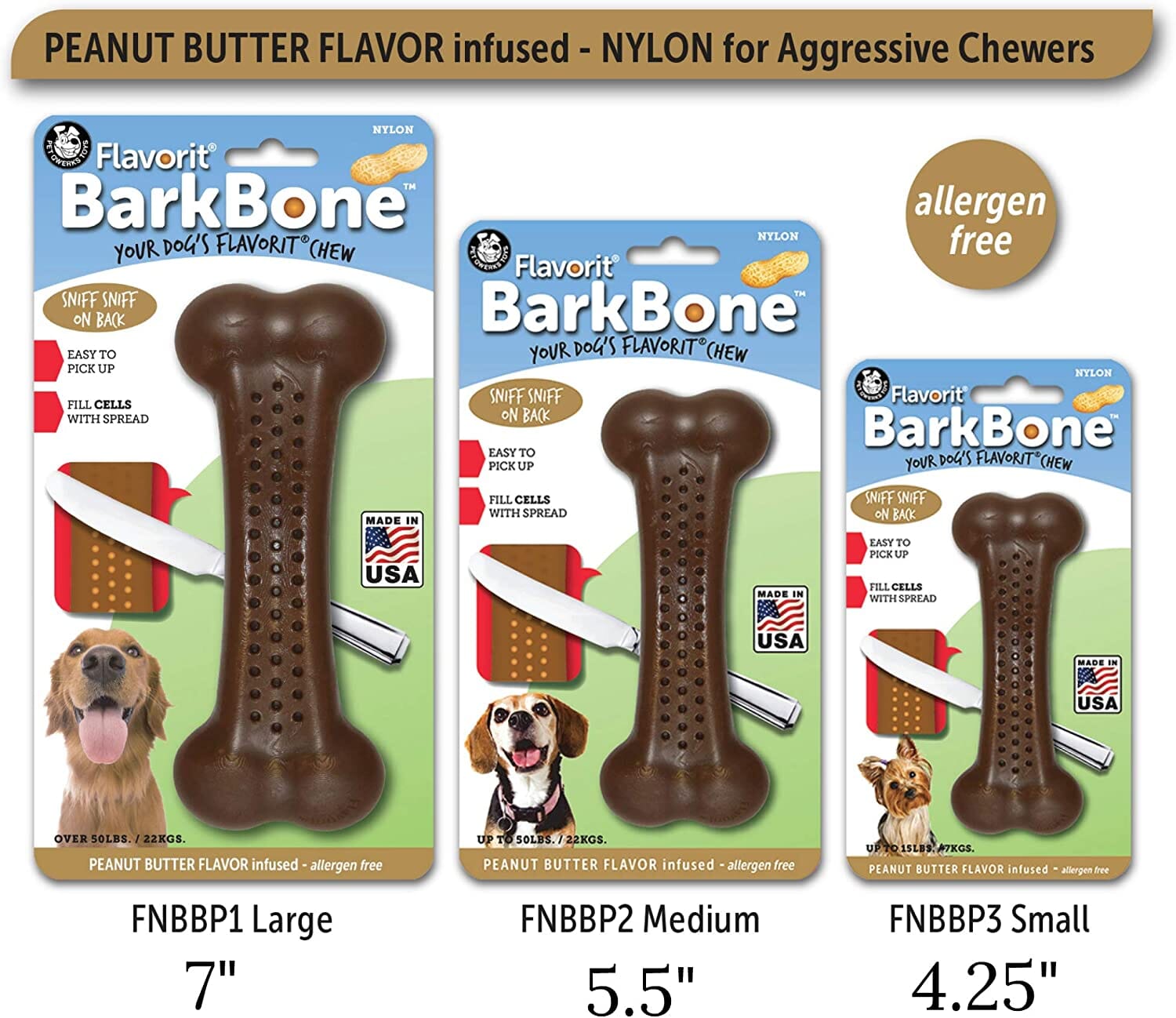 Pet Qwerks Made-in-the-USA Flavorit Peanut Butter BarkBone and WooodBone - Medium  