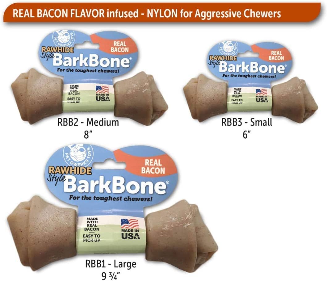 Pet Qwerks Made-in-the-USA Nylon and Bacon BarkBone Rawhide Dog Treats - Large  