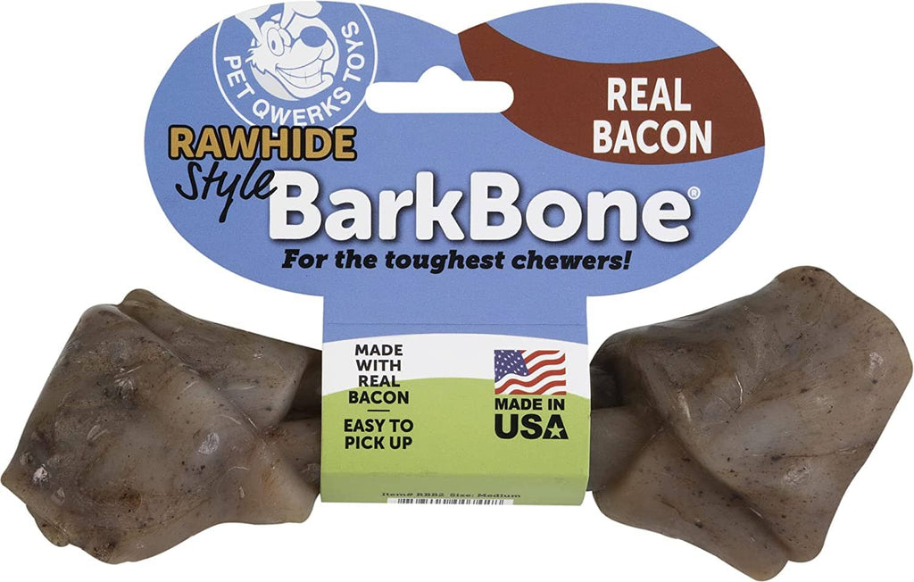 Pet Qwerks Made-in-the-USA Nylon and Bacon BarkBone Rawhide Dog Treats - Medium  