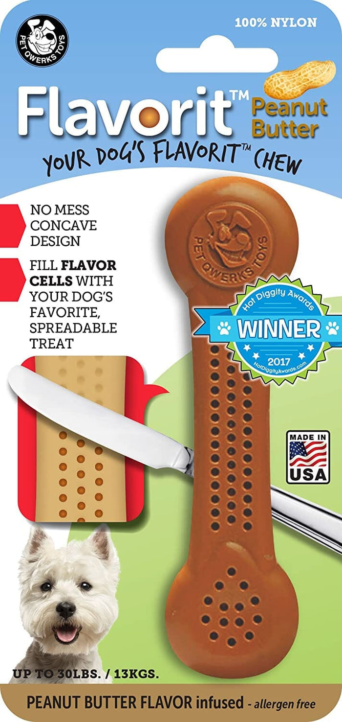 Pet Qwerks Made-in-the-USA Peanut Butter Nylon Bone for Aggressive Chewers - Medium