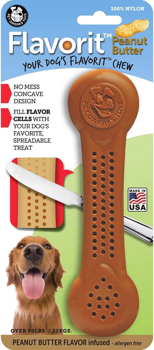 Pet Qwerks Made-in-the-USA Peanut Butter Nylon Bones for Aggressive Chewers - Extra Large  