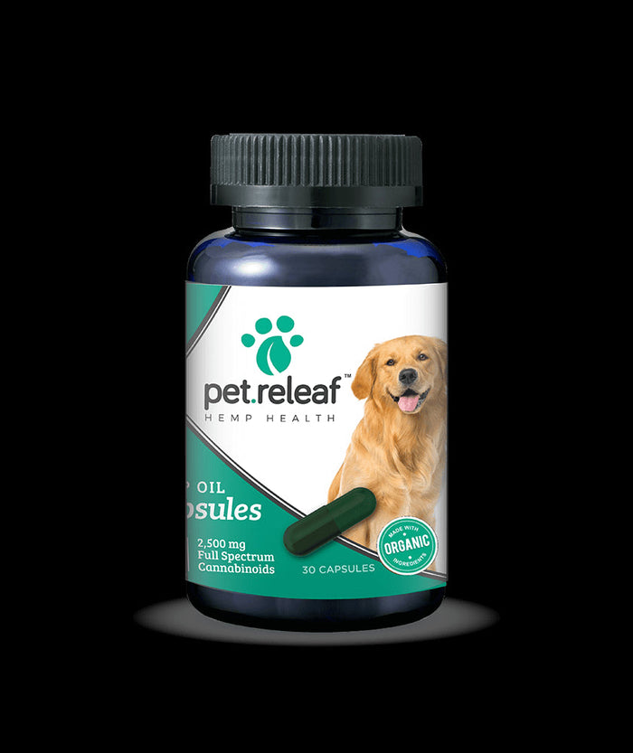 Pet Releaf CBD Hemp Oil Capsules 450mg Bottle Dog and Cat Health Supplements