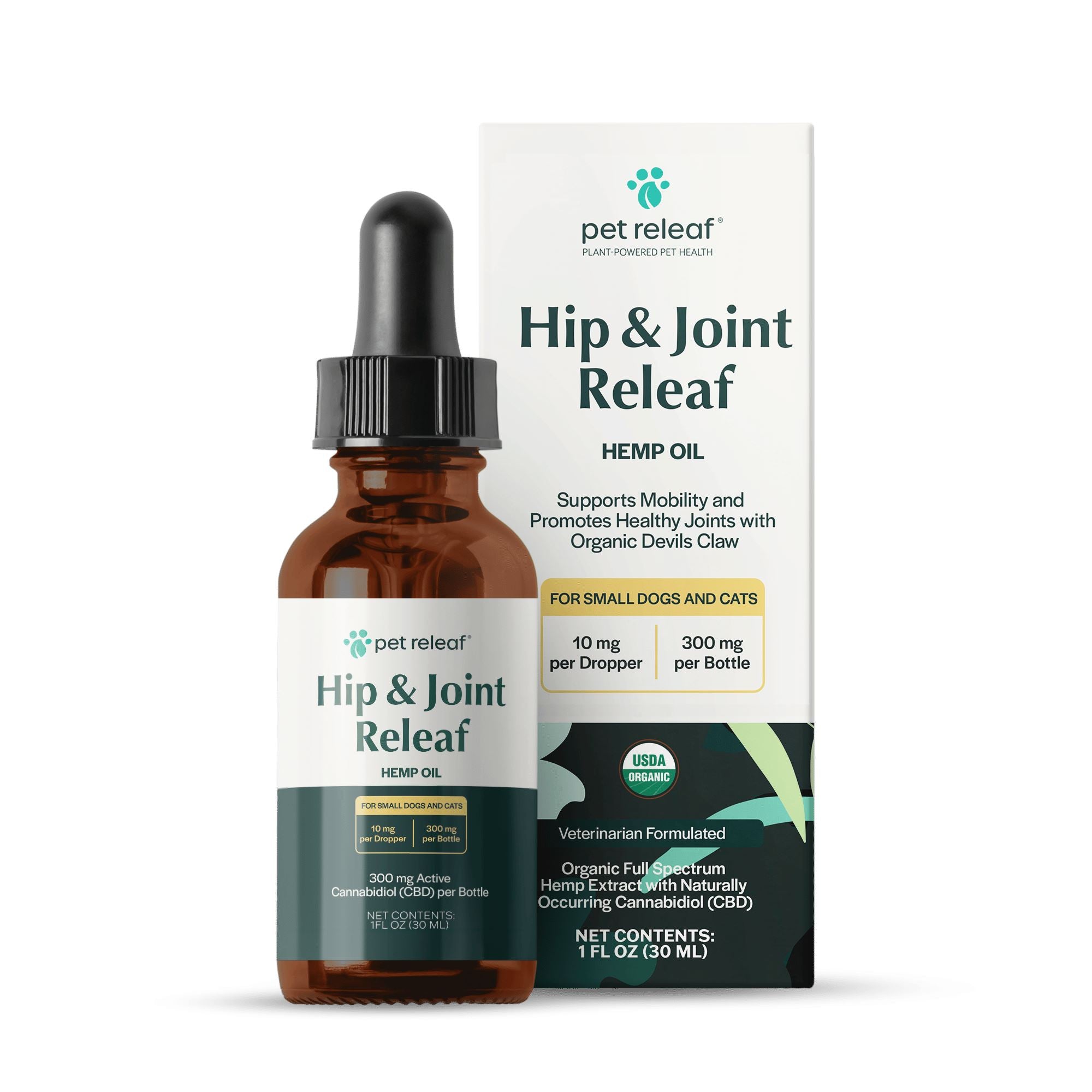 Pet Releaf Hip & Joint Organic 300 mg Hemp Oil Dog Supplements - 1 Oz Bottle  