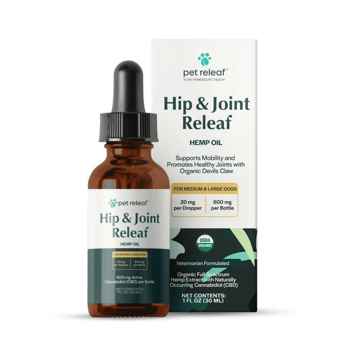 Pet Releaf Hip & Joint Organic 600 mg Hemp Oil Dog Supplements - 1 Oz Bottle