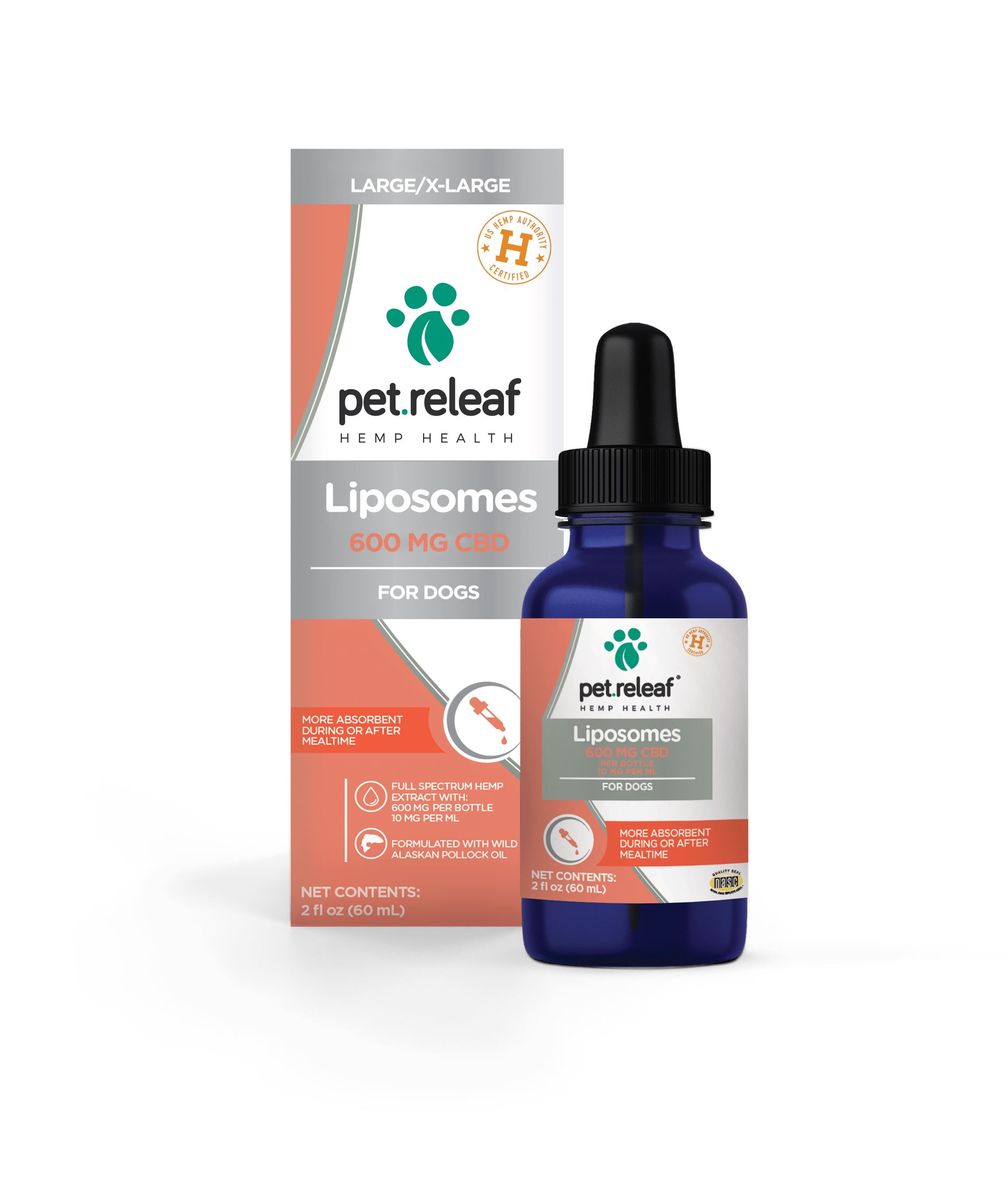 Pet Releaf Liposome CBD Hemp Oil 600 mg active Dog Supplements - 2 Oz Bottle  