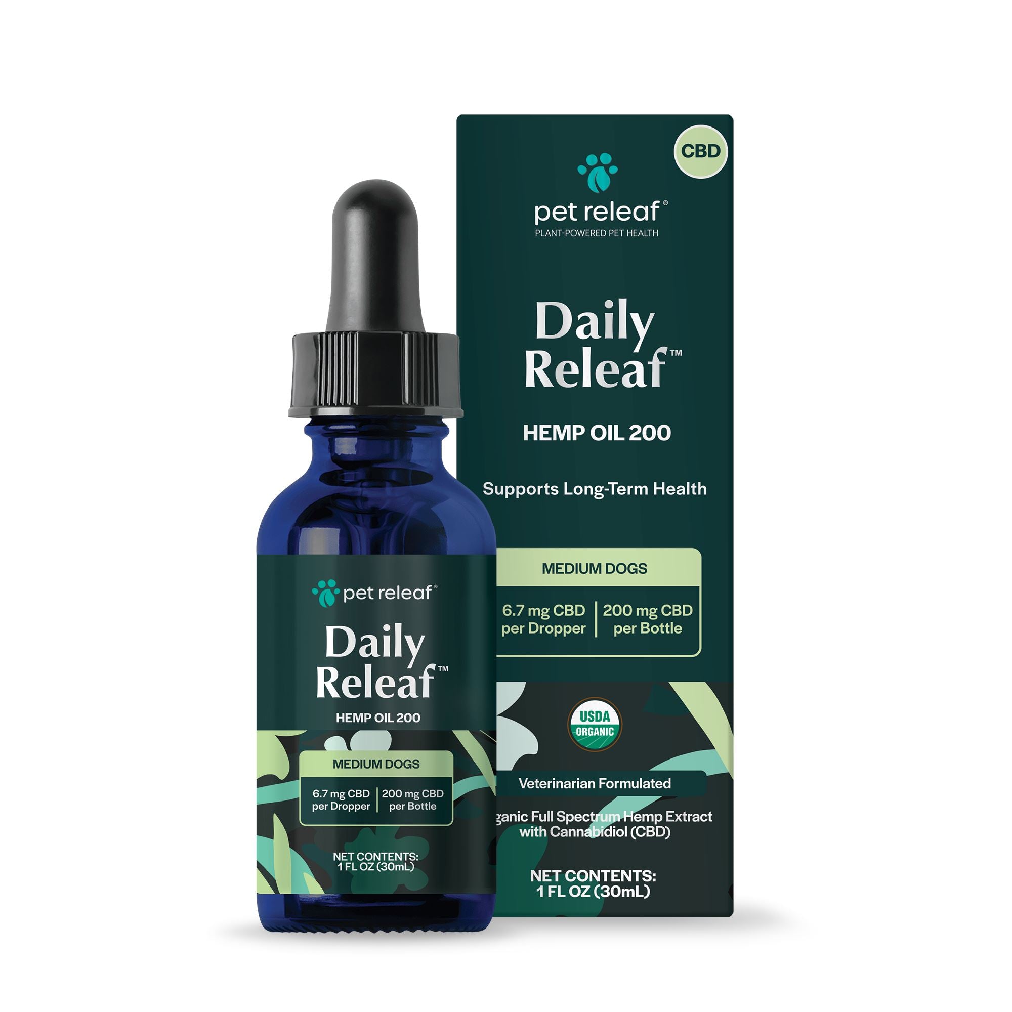 Pet Releaf Organic CBD Hemp Oil 200 mg active CBD Dog and Cat Health Supplements  