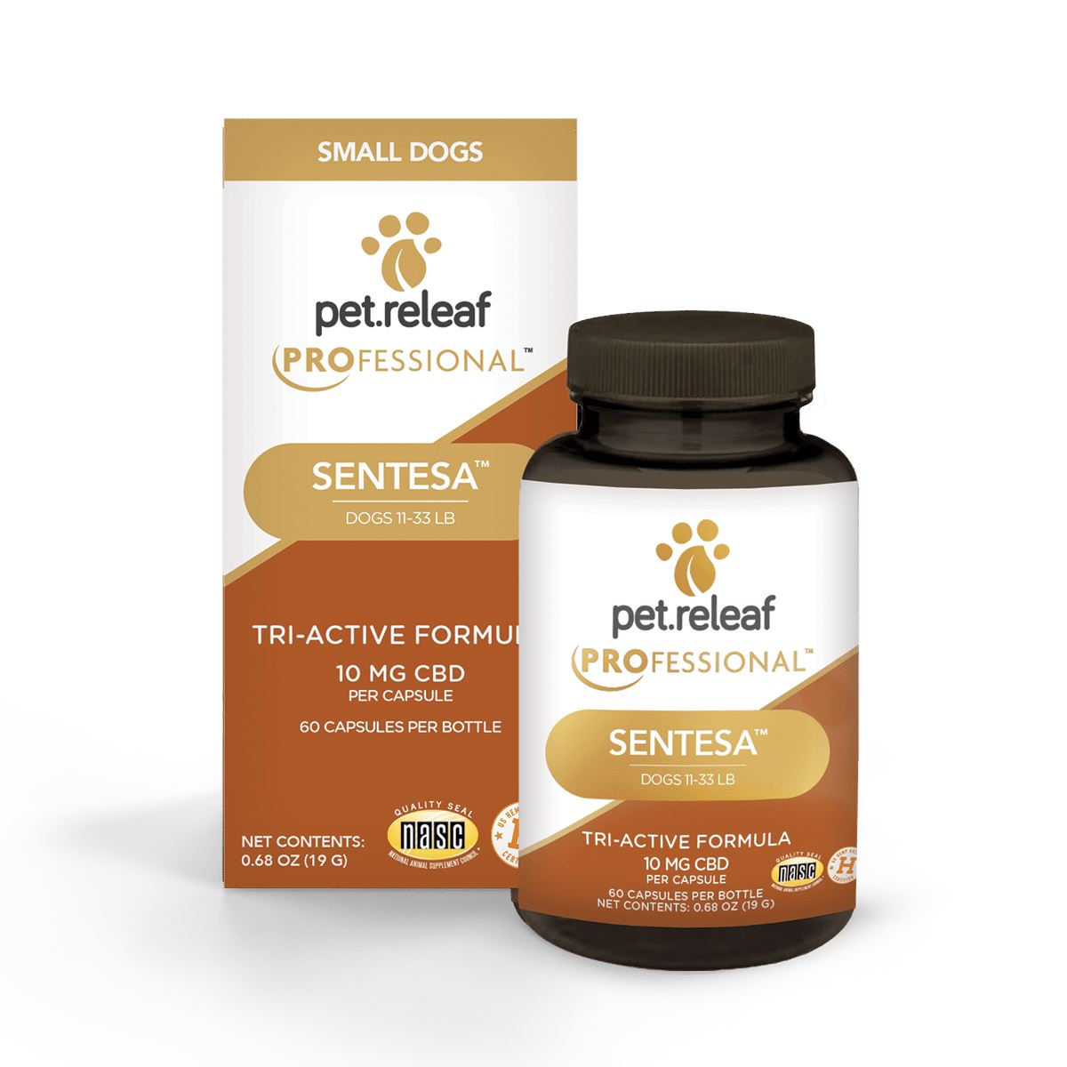 Pet Releaf Sentesa Tri-Active Formula 10 mg Small-Dog CBD Dog Supplements - 60 Count Bottle  