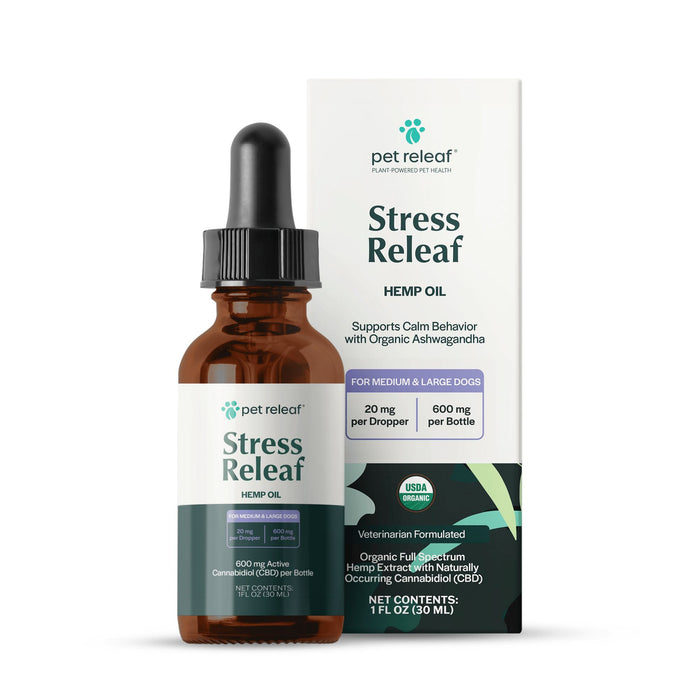 Pet Releaf Stress Releaf Organic 600 mg Hemp Oil Dog Supplements - 1 Oz Bottle