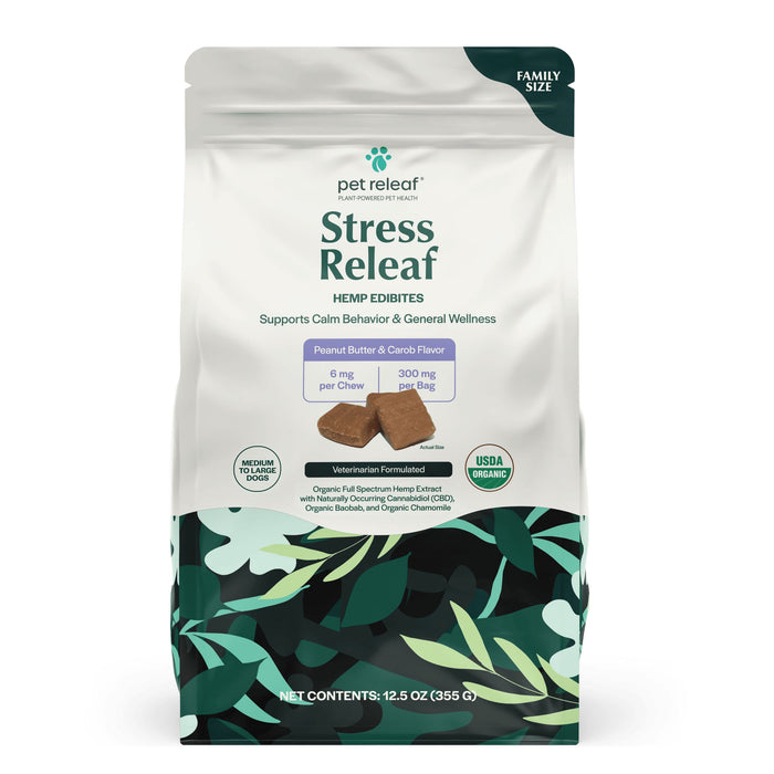 Pet Releaf Stress Releaf Organic Peanut Butter & Carob 6 mg CBD Dog Chews - Family Size...