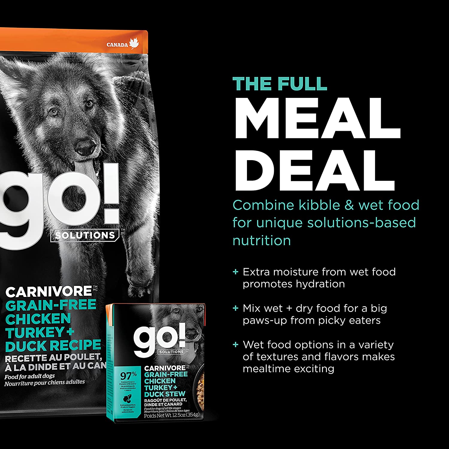 Petcurean GO! Carnivore Grain-Free Chicken, Turkey & Duck Adult Dry Dog Food - 12 lb Bag  