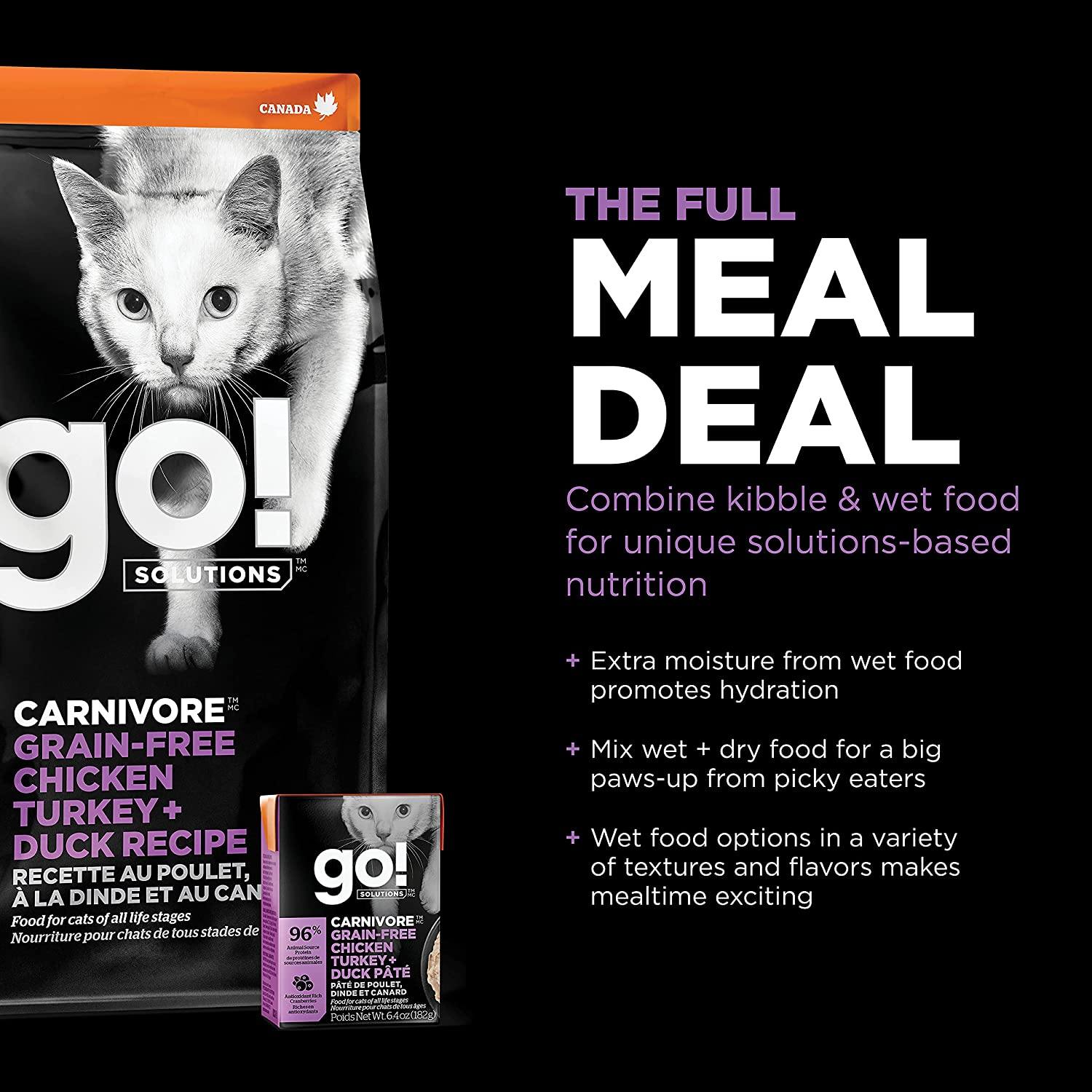 Petcurean GO! Carnivore Grain-Free Chicken, Turkey & Duck Cat Dry Cat Food - 16 lb Bag  