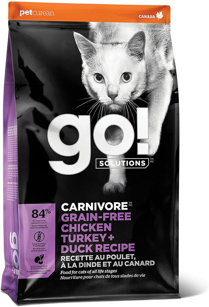 Petcurean GO! Carnivore Grain-Free Chicken, Turkey & Duck Cat Dry Cat Food - 16 lb Bag