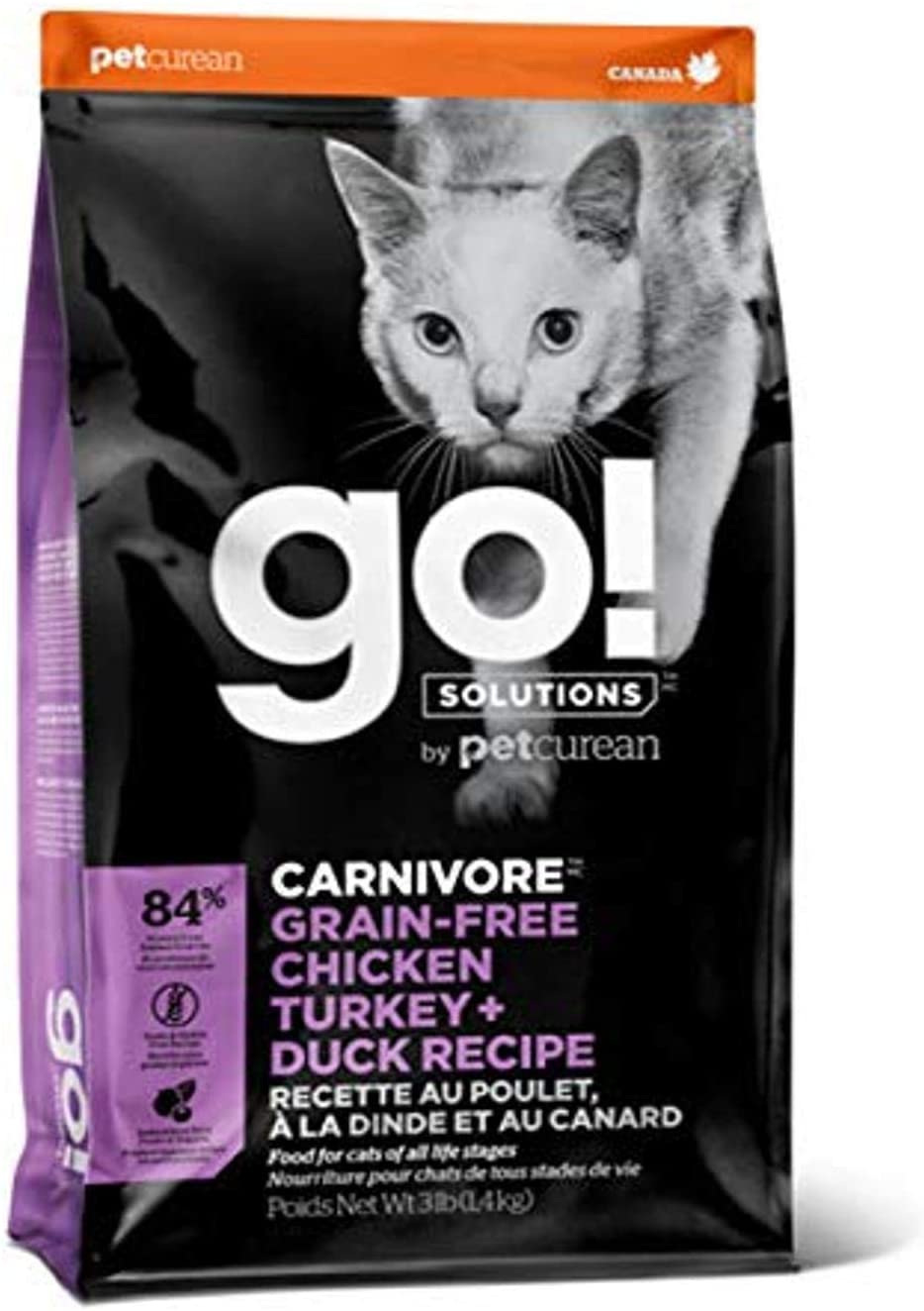 Petcurean GO! Carnivore Grain-Free Chicken, Turkey & Duck Cat Dry Cat Food - 3 lb Bag  