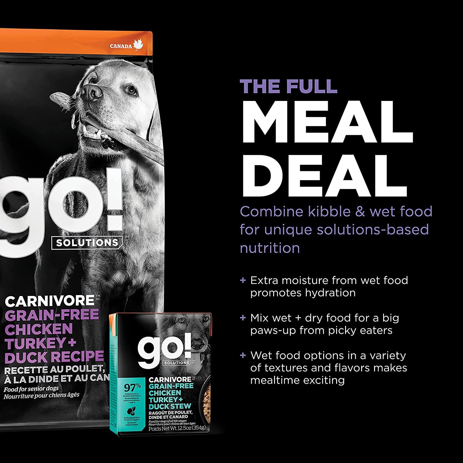 Petcurean GO! Carnivore Grain-Free Chicken, Turkey & Duck Senior Dry Dog Food - 12 lb Bag  
