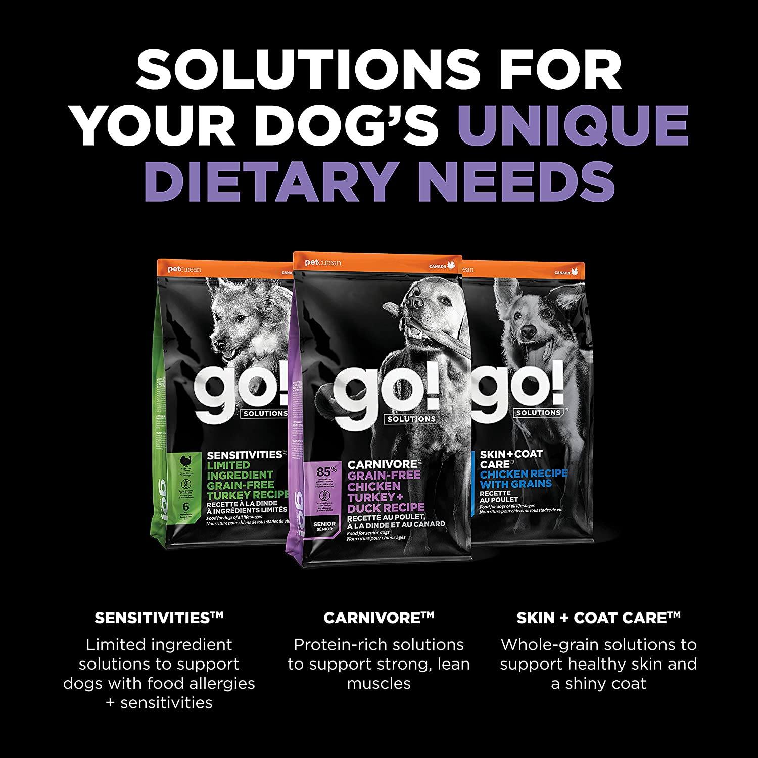Petcurean GO! Carnivore Grain-Free Chicken, Turkey & Duck Senior Dry Dog Food - 12 lb Bag  
