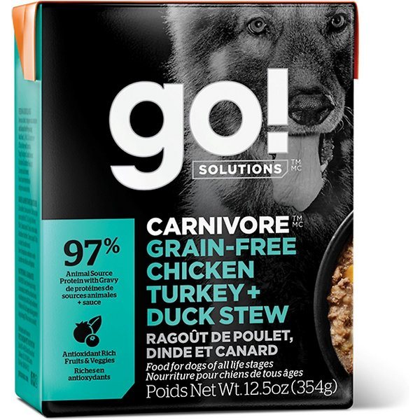 Petcurean GO! Carnivore Grain-Free Chicken, Turkey & Duck Stew Wet Dog Food - 12.5 oz - Case of 12  