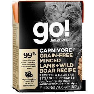 Petcurean GO! Carnivore Grain-Free Minced Lamb & Wild Boar Wet Cat Food - 6.4 oz - Case...