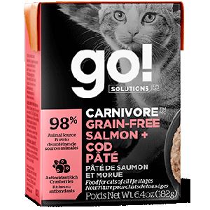 Petcurean GO! Carnivore Grain-Free Salmon & Cod Pate' Wet Cat Food - 6.4 oz - Case of 24