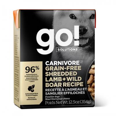 Petcurean GO! Carnivore Grain-Free Shredded Lamb & Wild Boar Wet Dog Food - 12.5 oz - Case of 12  