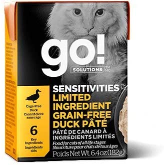 Petcurean GO! Sensitivities LID Grain-Free Duck Pate' Wet Cat Food - 6.4 oz - Case of 24  