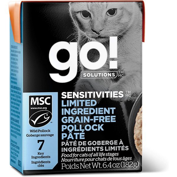 Petcurean GO! Sensitivities LID Grain-Free Pollock Pate' Wet Cat Food - 6.4 oz - Case o...