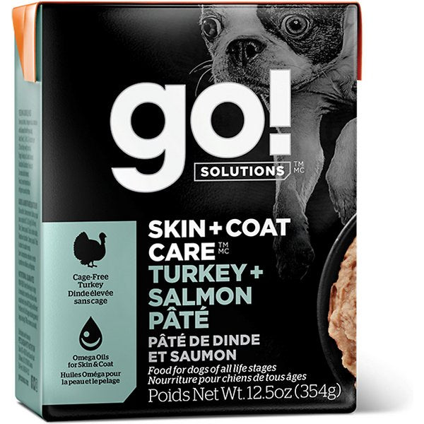 Petcurean GO! Skin & Coat Care Turkey & Salmon Pate' Wet Dog Food - 12.5 oz - Case of 12  