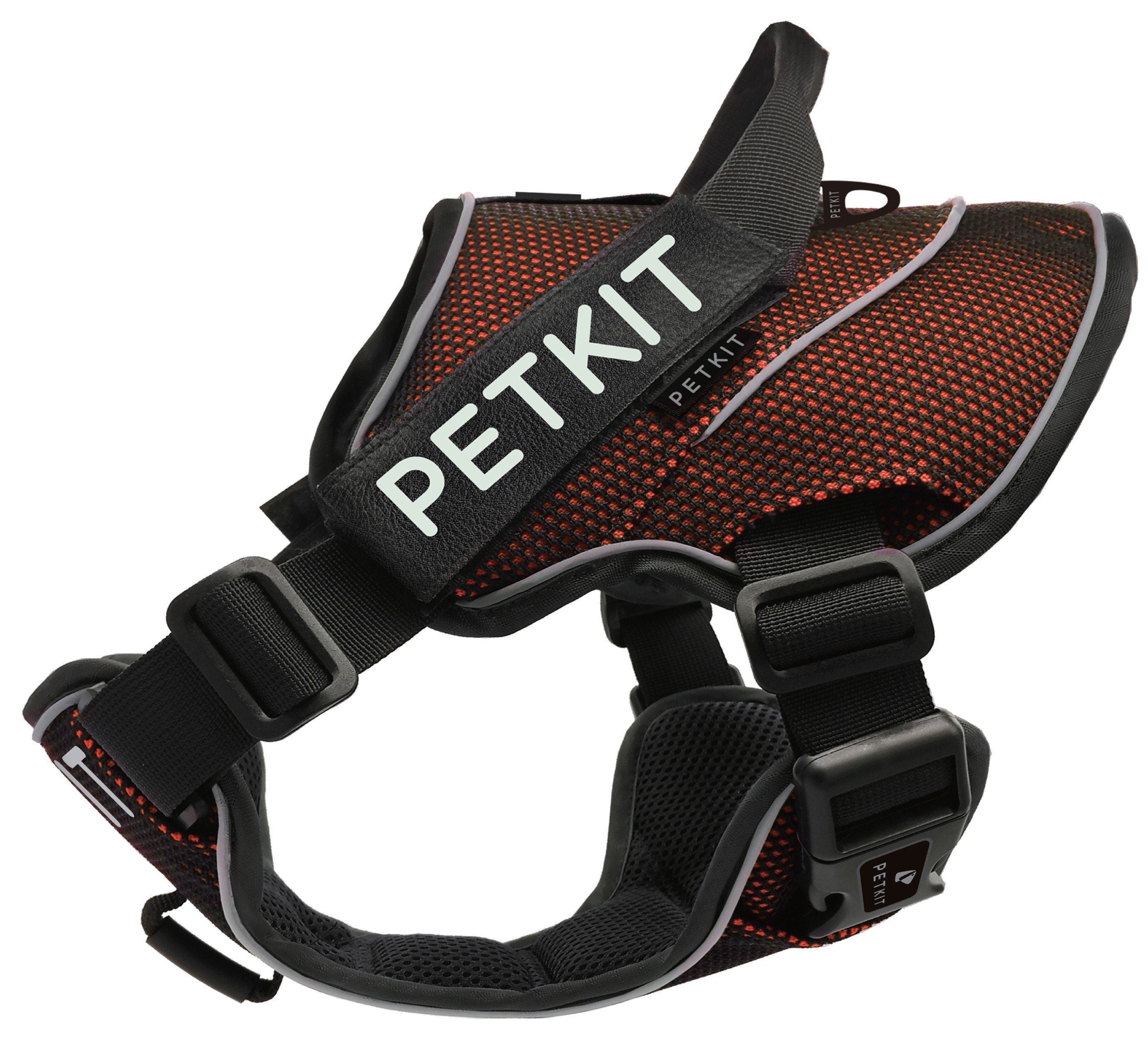 PETKIT ® 'AIR' Quad-Connecting Cushioned Chest Compression and Reflective Breathable Premium Safety Mesh Pet Dog Harness Small Orange/Black