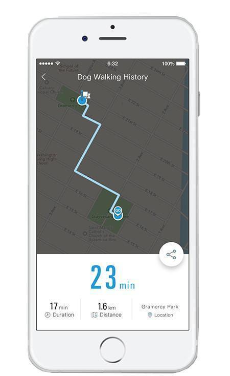 PETKIT ® 'GO' Bluetooth USB Charging Route and Walk Distance Tracking Activity Monitor Smart Pet Dog Leash w/ User Controlled Light Sensors w/ Inlcuded Leash  