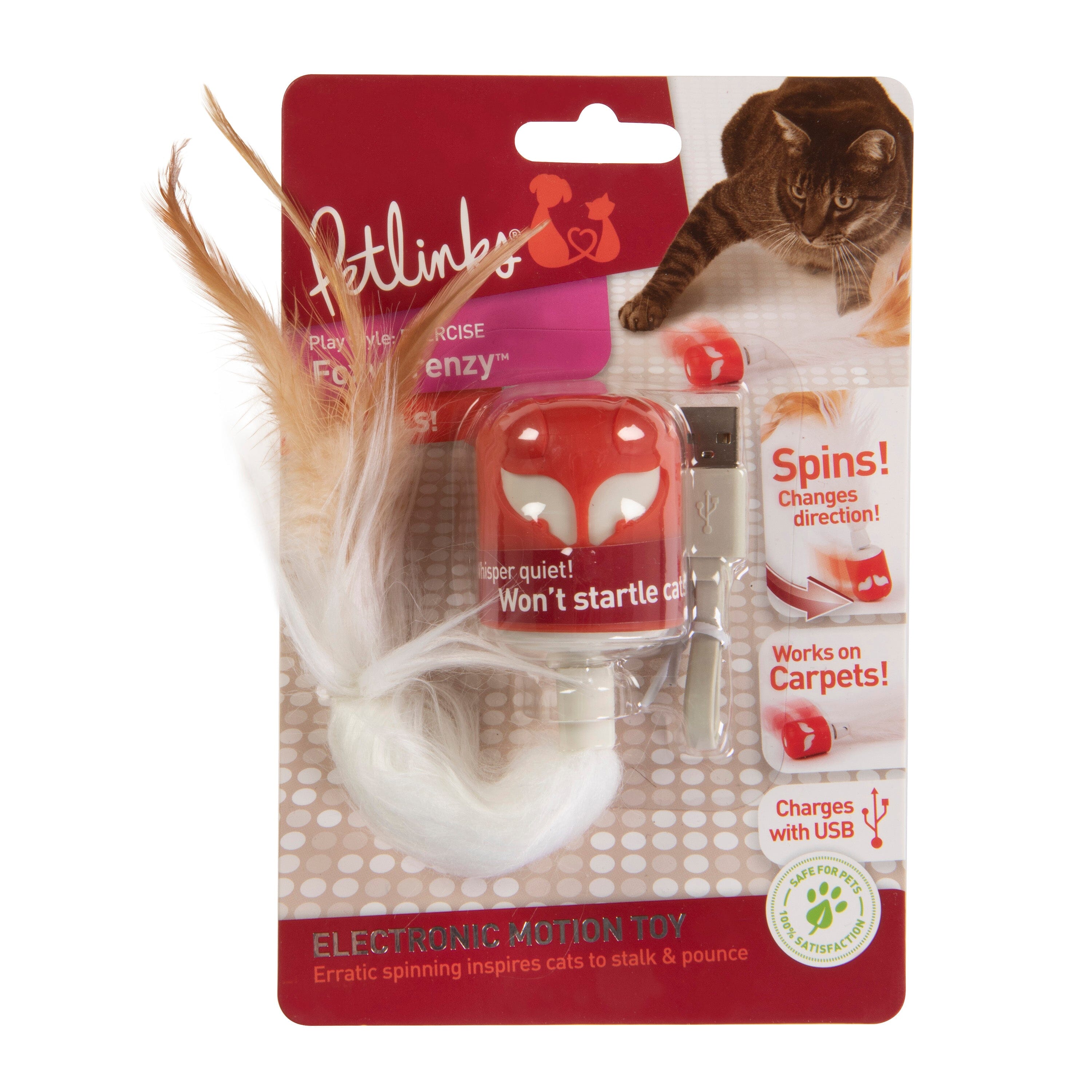 Petlinks Foxy Frenzy Electronic Motion Cat Toy - Red and White - One Size  