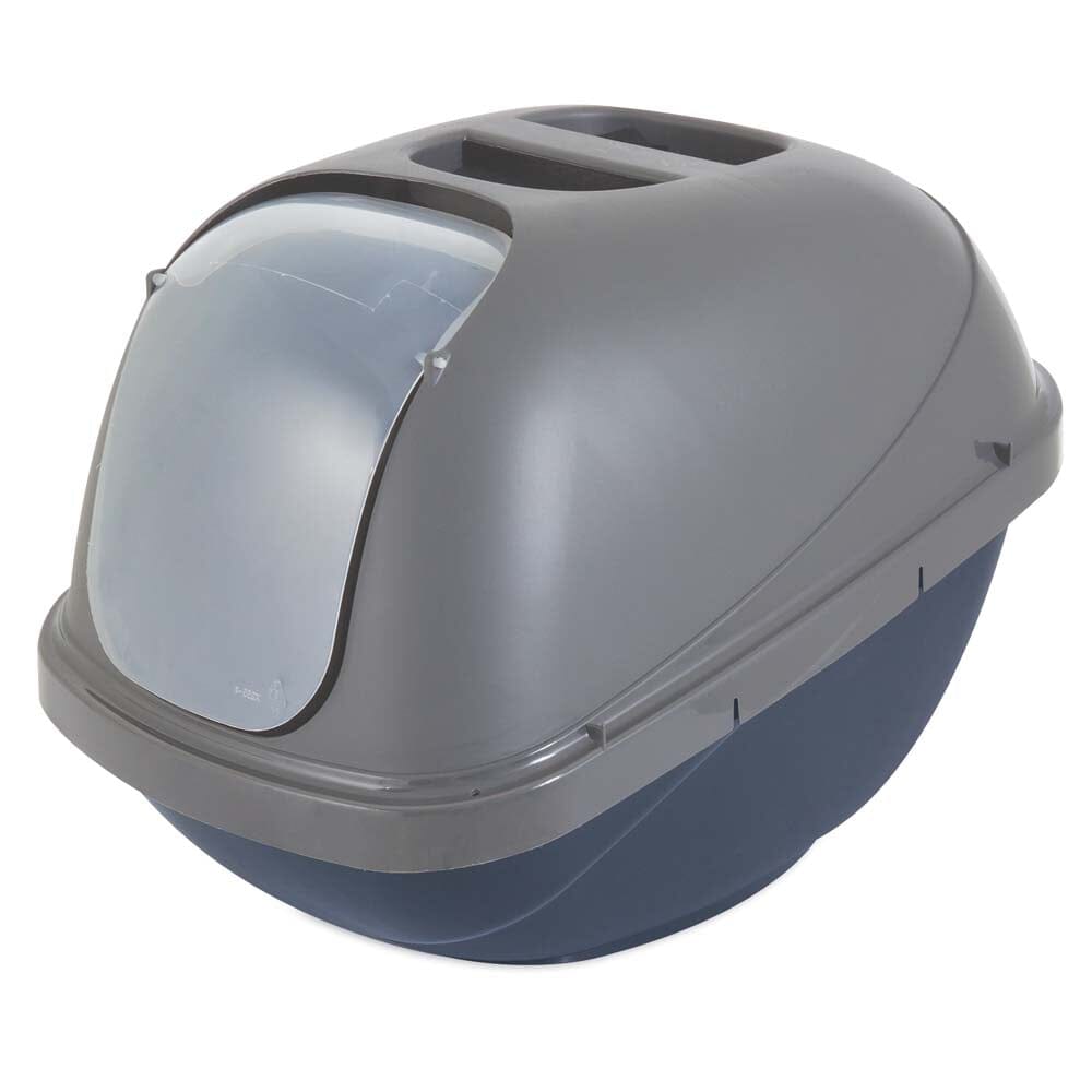 Petmate Basic Hooded Cat Litter Box Blue Steel Base/Pearl Silver Hood - Jumbo  