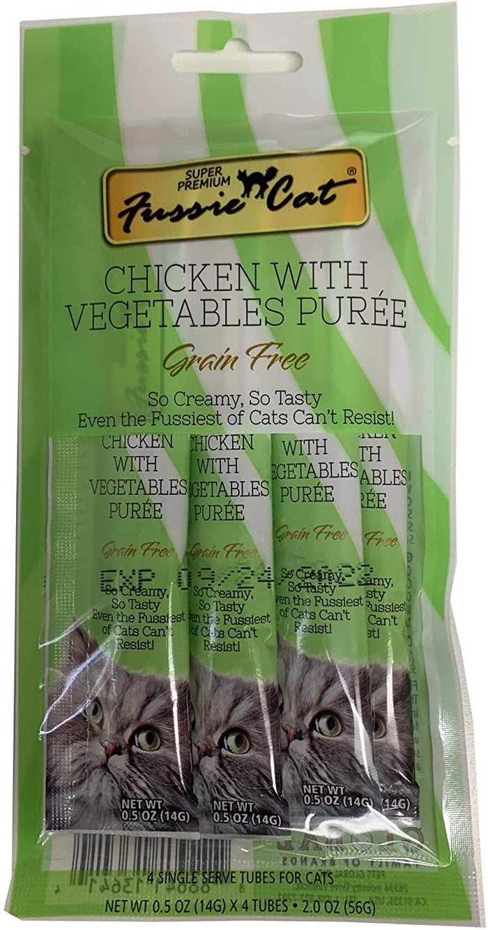 Pets Global Fussie Cat Chicken with Vegetables Puree Puree Cat Treats - 4 pk/.05 oz tubes