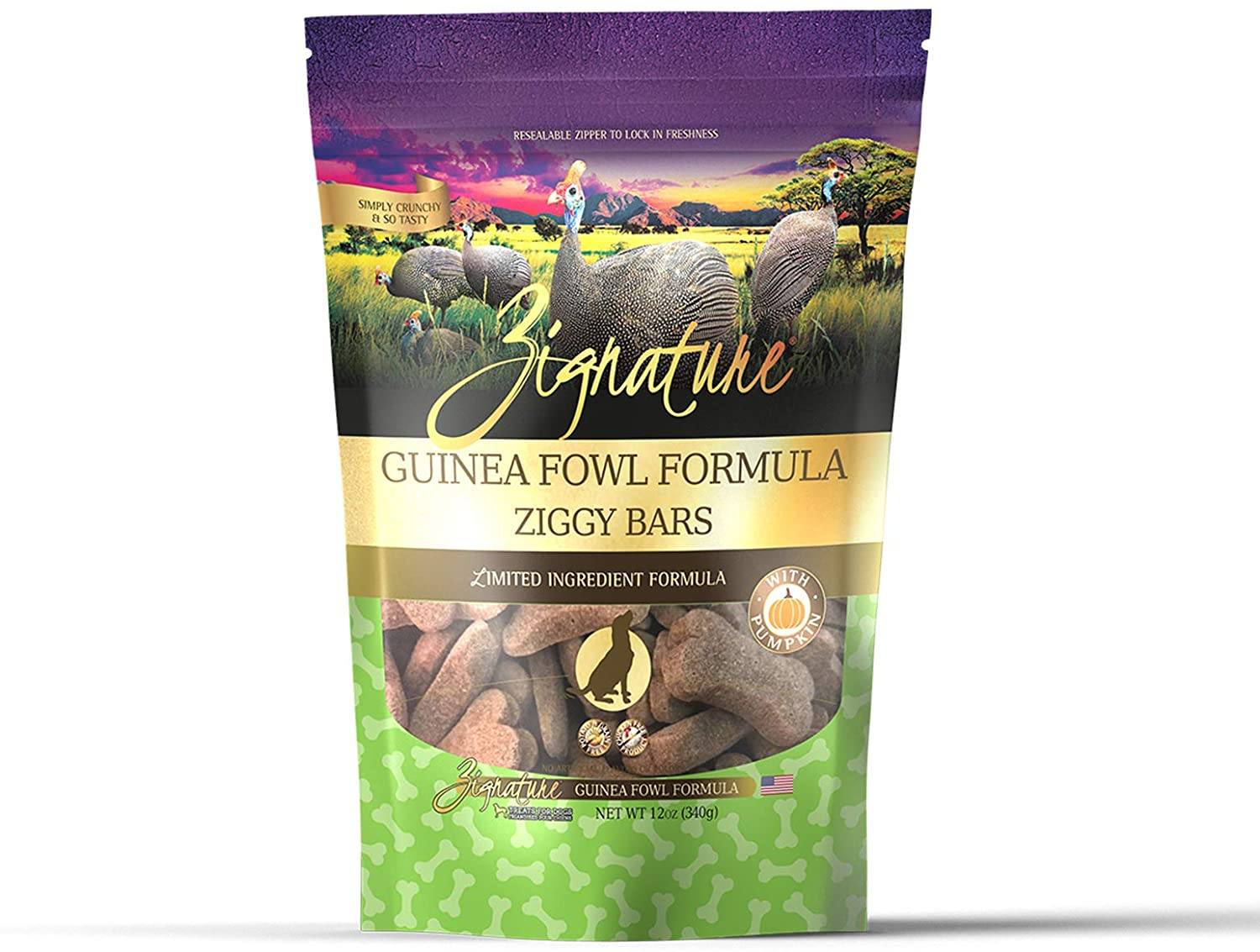 Pets Global Grain-Free Ziggy Bars Zignature Guinea Fowl Formula Biscuit Dog Treats - 12 oz Bag  