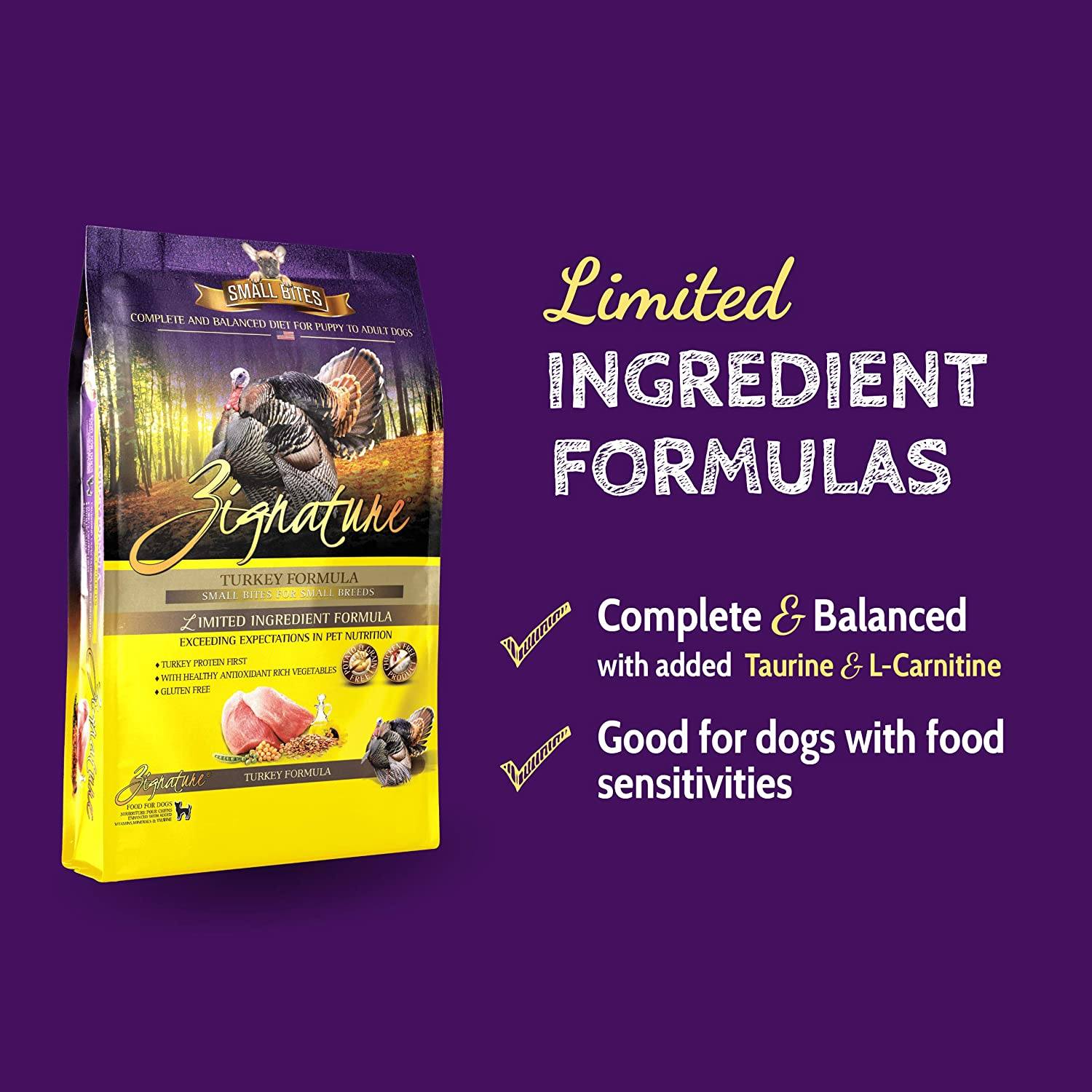 Pets Global Zignature Turkey Formula Small Bites Dry Dog Food - 4 lb Bag  