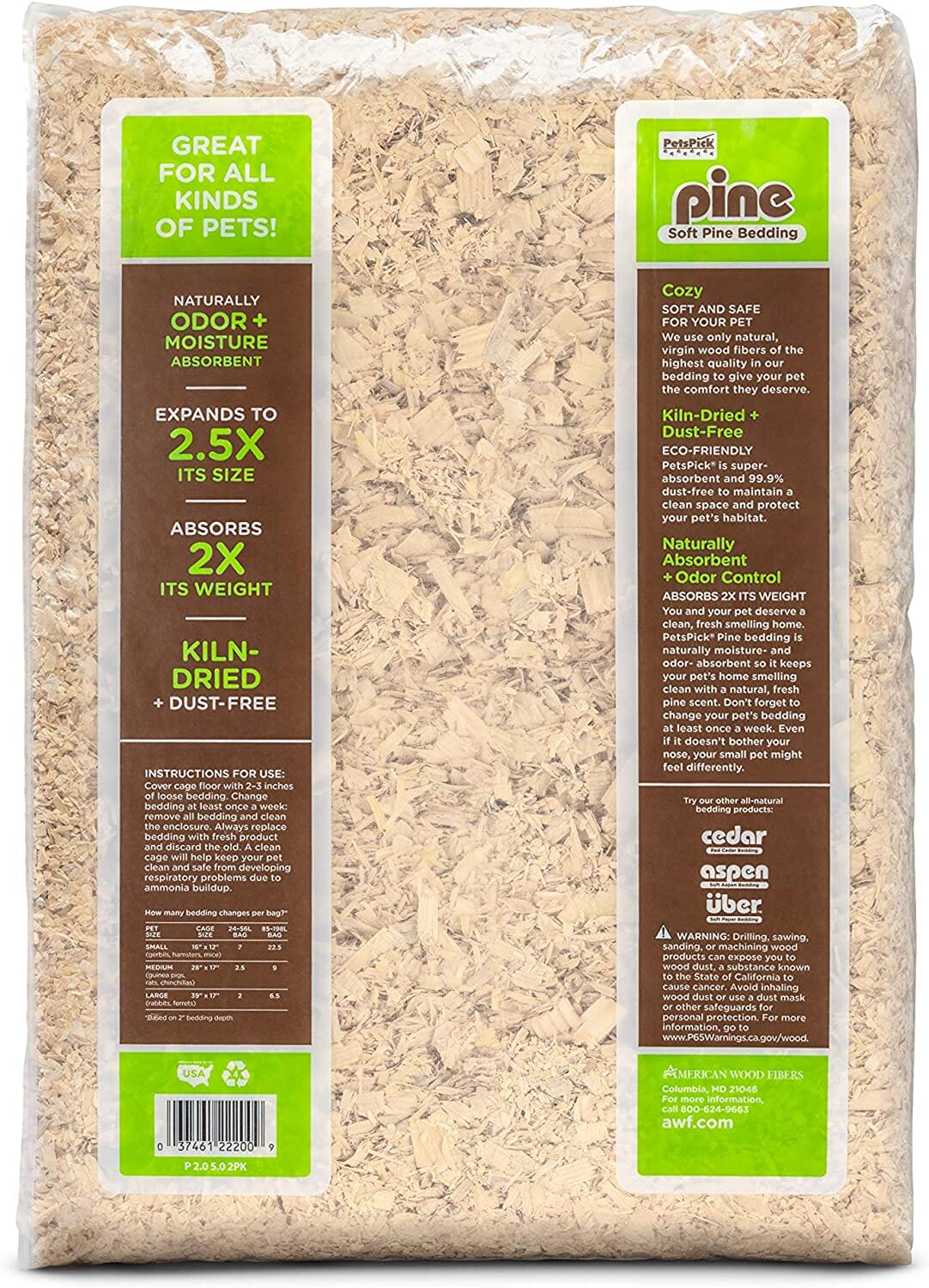 Pet's Pick Kiln Dried Soft Pine Bedding - Pine - 141 L  