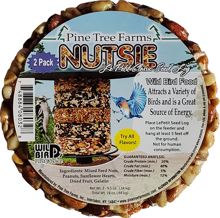 Pine Tree Farms Lepetit Classic Seed Log Wild Bird Food - Nutsie - 9.5 Oz - 2 Pack
