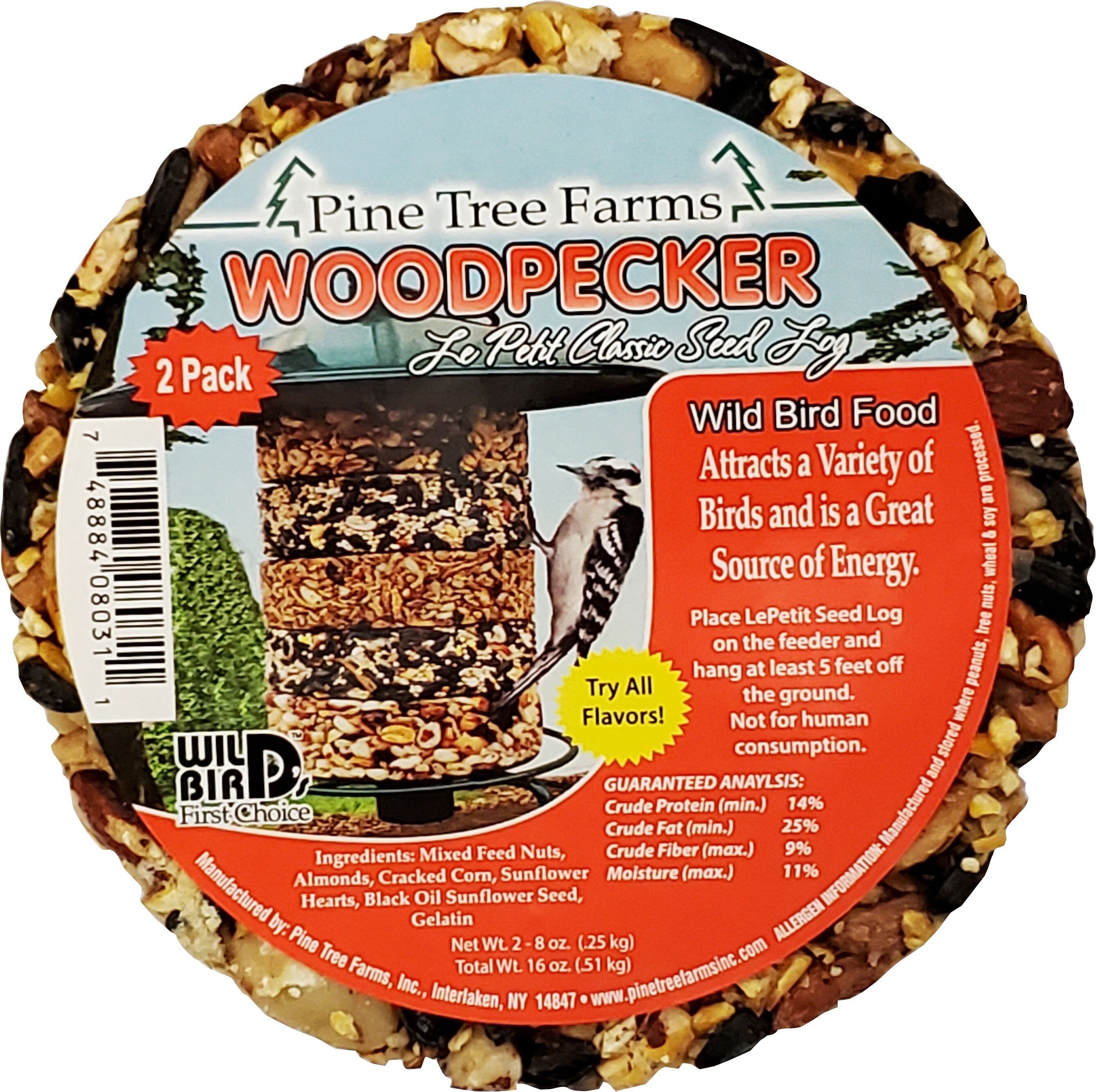 Pine Tree Farms Lepetit Classic Seed Log Wild Bird Food - Woodpecker - 8 Oz - 2 Pack  