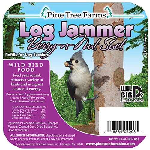 Pine Tree Farms Log Jammer Suet Plugs Wild Bird Food - Berry Nut - 9.4 Oz - 3 Pack  