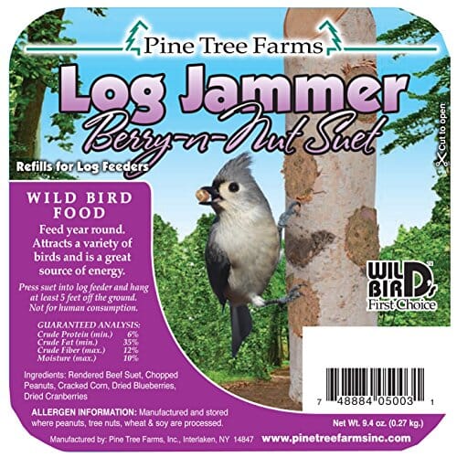 Pine Tree Farms Log Jammer Suet Plugs Wild Bird Food - Berry Nut - 9.4 Oz - 3 Pack