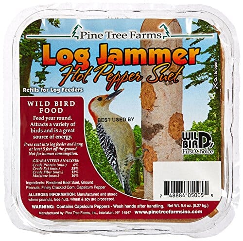 Pine Tree Farms Log Jammer Suet Plugs Wild Bird Food - Hot Pepper - 9.4 Oz - 3 Pack