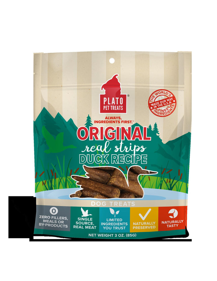 Plato Pet Treats Duck Strips Natural Dog Chews - 3 oz Bag
